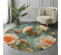 GDJSMIN Tapis Semence Végétale Ø 120 cm Rond à Fleur D'Oranger Feuille d'or Gris-Vert - Antidérapant et Lavable en Machine - Poils Courts - pour Salon, Chambre ou Bureau