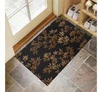 GDJSMIN Tapis Texture Feuille Plante Luxueuse - Tapis De Sol Antidérapant Et Lavable - pour Porte D'Entrée, Salle De Bain, Escaliers, Salle De Jeux, Salon, Motif Feuille Bambou Doré,60 X 90 Cm