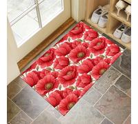 GDJSMIN Tapis Textures Végétales Et Florales Entrée Intérieur - Tapis De Porte Coquelicot Rouge Antidérapant Anti-Poussière - Paillasson De Propreté Extérieur (Rouge Corail 90 X 150 Cm)
