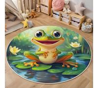 GDJSMIN Vert Tapis Rond 120cm Dessin Animé Mignon Lavable en Machine Antidérapant Ronde Carpet Descente de Lit Chambre Adulte Salon Salle a Manger Bureau Doux Poil Ras Carpette