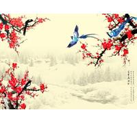 gdkldfg Papier Peint Panoramique Intissé 200cmx140cm Fleurs rouges Style chinois zen Paysage naturel,Decoration Chambre/Salon,Tapisserie,Poster Murales
