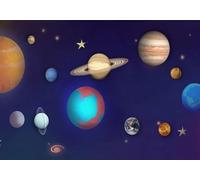 gdkldfg Papier Peint Panoramique Intissé 300cmx240cm Dessin animé univers planète nature bleu,Decoration Chambre/Salon,Tapisserie,Poster Murales