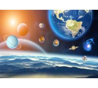 gdkldfg Papier Peint Panoramique Intissé 300x210cm Univers Étoiles Planète Terre Cartoon Pour Enfant Paysage Naturel,Decoration Chambre/Salon,Tapisserie,Poster Murales