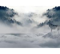 gdkldfg Papier Peint Panoramique Intissé 350x250cm Forêt Brouillard Animaux Oiseau Montagne Enneigée Paysage Naturel Noir Et Blanc,Decoration Chambre/Salon,Tapisserie,Poster Murales