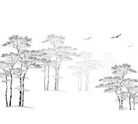 gdkldfg Papier Peint Panoramique Intissé 350x250cm Forêt Noir Et Blanc Oiseau Arbre Zen Paysage Naturel,Decoration Chambre/Salon,Tapisserie,Poster Murales