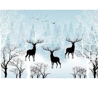 gdkldfg Papier Peint Panoramique Intissé 400cmx280cm Noir et blanc forêt animaux paysages naturels,Decoration Chambre/Salon,Tapisserie,Poster Murales