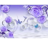 gdkldfg Papier Peint Panoramique Intissé 400x256cm Fleurs Bleues Papillons Motifs Géométriques,Decoration Chambre/Salon,Tapisserie,Poster Murales