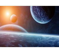gdkldfg Papier Peint Panoramique Intissé 400x256cm Univers Cartoon Pour Enfant Étoiles Bleues Planète Terre,Decoration Chambre/Salon,Tapisserie,Poster Murales