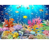 gdkldfg Papier Peint Panoramique Intissé 400x280cm Cartoon Pour Enfant Océan Corail Poissons Tropicaux Nature Bleu,Decoration Chambre/Salon,Tapisserie,Poster Murales