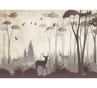 gdkldfg Papier Peint Panoramique Intissé 430x300cm Forêt Cartoon Grand Arbre Animaux Cerf Paysage Naturel,Decoration Chambre/Salon,Tapisserie,Poster Murales