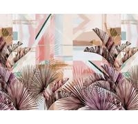 gdkldfg Papier Peint Panoramique Intissé 430x300cm Jungle Tropicale Rouge Feuilles Nature Géométrie Aquarelle Art,Decoration Chambre/Salon,Tapisserie,Poster Murales