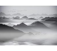 gdkldfg Papier Peint Panoramique Intissé Noir Et Blanc,Zen,Montagnes,Lac,Nature Poster Mural Décoration pour Chambre, Salon 400x256cm