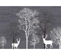 gdkldfg Papier Peint Panoramique Poster Mural Forêt Animaux Oiseau Nature Géométrique Panneau bois Noir Blanc 430x300cm Tapisserie Murales Soie Intissé Decoration Murale Salon/Chambre