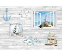 gdkldfg Papier Peint Panoramique Poster Mural Géométrique Panneau bois Thème nautique Mur d'accent 400x256cm Tapisserie Murales Soie Intissé Decoration Murale Salon/Chambre