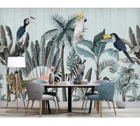 gdkldfg Papier Peint Panoramique Poster Mural Jungle tropicale Animaux Oiseau Nature Géométrique Panneau bois 430x300cm Tapisserie Murales Soie Intissé Decoration Murale Salon/Chambre