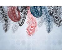 gdkldfg Papier Peint Panoramique Poster Mural Moderne Art Plumes Géométrique Rouge Noir 430x300cm Tapisserie Murales Soie Intissé Decoration Murale Salon/Chambre