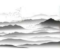 gdkldfg Papier Peint Panoramique Poster Mural Montagnes Oiseau Paysage naturel Zen Noir Blanc 350x250cm Tapisserie Murales Soie Intissé Decoration Murale Salon/Chambre