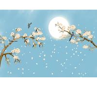 gdkldfg Papier Peint Panoramique Poster Mural Plantes Fleurs Oiseau Lune Zen Nature 350x250cm Tapisserie Murales Soie Intissé Decoration Murale Salon/Chambre
