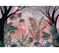 gdkldfg Papier Peint Panoramique Poster Mural Plantes tropicales Jungle Fleurs Oiseau Nature Rouge 300x240cm Tapisserie Murales Soie Intissé Decoration Murale Salon/Chambre