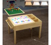 GDLF Table lumineuse 3 en 1 pour enfants avec rangement, capteur LED, brique de construction et station d'art avec porte-rouleau de papier pour enfants à partir de 3 ans