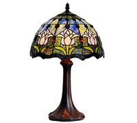 GDLight 12" style Tiffany Tulip Stained Glass Table Lamp Vintage main Pastoral lampe de bureau avec base en alliage de zinc pour l'étude de chevet Salon Chambre de lecture, 40W