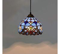 GDLight 8 Pouce Style Tiffany Pendentif Lumières Bleu Baroque Méditerranéen Créatif Lustre En Verre Souillé Lampes Suspendues 20cm