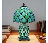 GDLight Lampe de Table Style Tiffany méditerranéenne 8 Pouces en vitrail avec Perles de Cristal, veilleuse de Bureau pour Maison, Chambre, Salon, Bureau, café, Bar,Vert