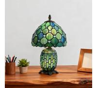 GDLight Lampe de Table Style Tiffany méditerranéenne 8 Pouces en vitrail avec Perles de Cristal, veilleuse de Bureau pour Maison, Chambre, Salon, Bureau, café, Bar,Bleu