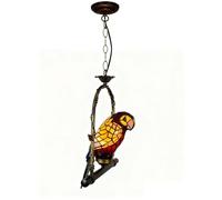 GDLight Luminaires Suspendus pendentifs en vitrail Perroquet Style Tiffany 1 lumière Lampe de Plafond Lumière rétro Lustre Artistique pour Balcon Couloir Chambre Bureau café Bar,Rouge