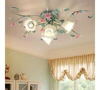 GDLight Pastorale américaine Floral Plafonniers Romantique Flush Rose Ceiling Mount Couloir Lampe pour Salon Chambre Salle à Manger Bar Café Salle,4lights