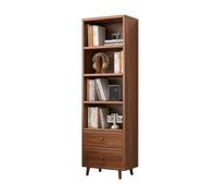GdloWOoc Meuble De Rangement Étroit avec Tiroirs, Bibliothèque en Bois Multifonctionnelle, Colonne Compartiments Ouverts pour Livres, Bureau, Chambre, Salon(Walnut,15.7" Wx11.8 Dx71.5 H)