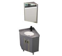 GdloWOoc Meuble Lave-Mains d'angle avec Colonne, Meuble Salle De Bain sous Lavabo avec Robinet Vasque Miroir, Lavabo avec Meuble Complet pour Petit Espace(21.7in)