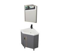 GdloWOoc Meuble Lave-Mains d'angle avec Colonne, Meuble Salle De Bain sous Lavabo avec Robinet Vasque Miroir, Lavabo avec Meuble Complet pour Petit Espace(18.9in)
