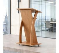 GdloWOoc Pupitre De Conférence, Inclinable Podium De Présentation avec 4 Roues Fond Stable, Table De Présentations pour Église, Conférence, École(Wood,Wood Particle Board)