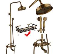 GDMDPTE Ensemble de Douche en Laiton Antique - Robinetterie de Douche en céramique et Porcelaine, Bec de Baignoire pivotant, mitigeur à Double Bouton, kit de Douche Complet, Design Vintage