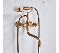 GDMDPTE Ensemble de robinetterie de Baignoire en Laiton Antique - Mitigeur de Douche à Double Bouton, système de Douche Mural avec Bec pivotant - Finition dorée élégante pour salles de bai