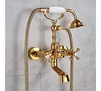 GDMDPTE Ensemble de robinetterie de Baignoire en Laiton Antique - Mitigeur de Douche Mural à Double Bouton, Bec de Baignoire pivotant, élégante Finition dorée pour Une expérience de Bain l