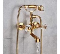 GDMDPTE Ensemble de robinetterie de Baignoire en Laiton Antique - Mitigeur de Douche Mural doré avec Double Bouton, Bec de Baignoire pivotant, système de Douche Complet pour salles de Bain