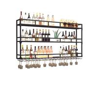 GDMDPTE Étagère à vin Murale avec éclairage LED, étagère Flottante Industrielle pour Bouteilles d'alcool et de vin, présentoir de Bar Suspendu avec Porte-Verres, étagère de Cuisine en méta