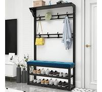 GDMDPTE Porte-Manteau Industriel Moderne avec Banc à Chaussures, 11 Crochets et 2 Niveaux de Rangement. Meuble 4 en 1 pour entrée et Salon. Montage Facile. Dimensions : 100 x 30 x 172 cm.