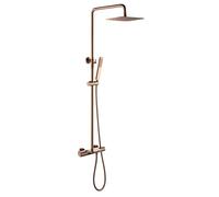 GDMDPTE Système de Douche de Salle de Bain en Or brossé avec pommeau de Douche Effet Pluie de 25 cm, Robinet mitigeur thermostatique, pommeau de Douche Effet Pluie, douchette carrée et fle