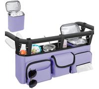 GDNasist Organiseur double pour poussette compatible avec Bob Duallie et Baby Jogger City Mini GT2, accessoires de poussette double avec sac isotherme, console parentale, panier de jogging double
