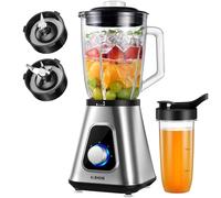 GDOR Mixeur en verre 1200 W 2 en 1 avec pichet en verre de 1,5 l et gobelet de voyage de 650 ml - 3 vitesses - Mixeur professionnel pour smoothies, shakes, boissons glacées, sauces
