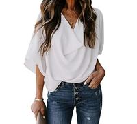 GDOV Mousseline de Soie Chemisier pour Femme Col en V Demi Manche Blouse Haut Couleur Unie Cache Cœur Femmes T-Shirts Chemise Fluide Décontracté Chic Mode Léger Confor Pullover Tunique Tops d'Été