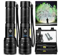 GDPLUS Lampe de poche rechargeable 990000 lumens haute luminosité avec 7 modes, étanche IPX7 lampe de poche puissante pour camping, maison, urgences (noir) M007-COB