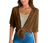 Gdqzzeaiix Cardigan Femme Ete,Gilet léger Blanc uni à Manches Cinq Points et Devant Cache-cœur, à Porter avec Un Chemisier en Maille Sun.