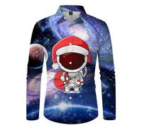 Gdqzzeaiix Chemise Noel Boutonnée Homme, Chemise Homme Manches Longues Slim Décontracté Ample Confortable Mode de Noël Surchemise Imprimé Extraterrestre Col Rond