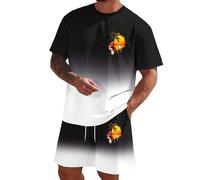Gdqzzeaiix Ensemble Homme Short Et Tee Shirt,Homme été décontracté Set Demi-Manches Cou Rond T T-Shirt avec t-Shirt Imprimé Stretch Confortable Idéal pour Les vêtements ordinaires