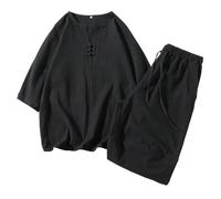 Gdqzzeaiix Ensemble Homme Short Et Tee Shirt,Robe Tang de Style Chinois pour Hommes Ensemble Deux pièces d'été en Lin à Manches Courtes Trois Quarts en Coton et Lin t-Shirt Ample décontracté