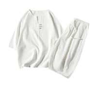 Gdqzzeaiix Ensemble Homme Short Et Tee Shirt,Robe Tang de Style Chinois pour Hommes Ensemble Deux pièces d'été en Lin à Manches Courtes Trois Quarts en Coton et Lin t-Shirt Ample décontracté